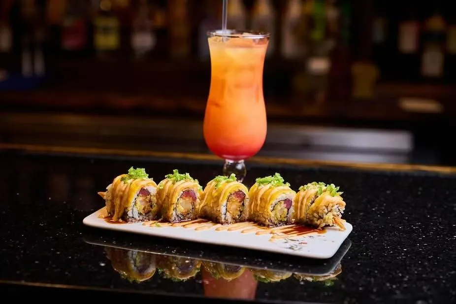Mango sushi and cocktail at Kings Sushi, Japanese Restaurant in Charleston